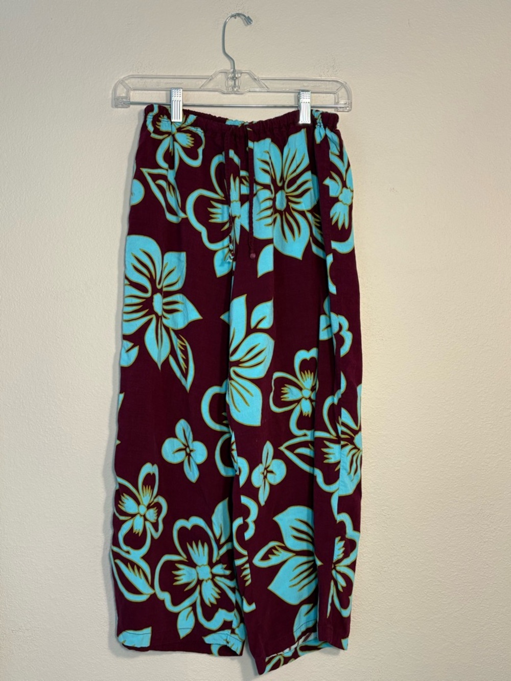 Victoria's Secret Hibiscus Floral Wide Leg Lounge Pants - Maroon/Aqua S